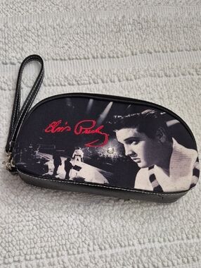 ASHLEY M Black, Red ELVIS PRESLEY Wristlet Pouch w/ Strap Vintage